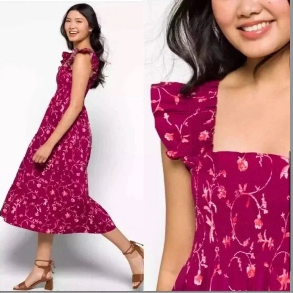Hill House The Ellie Nap Dress in Burgundy Botanical Like New